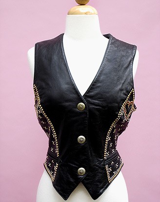 80S BLACK LEATHER VEST MOTORCYCLE CHIC